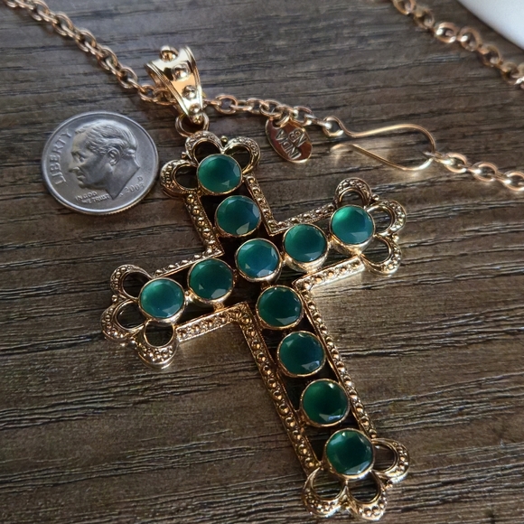Nicky Butler Designer Signed Bronze Collection Green Chalcedony Cross Necklace main image 11